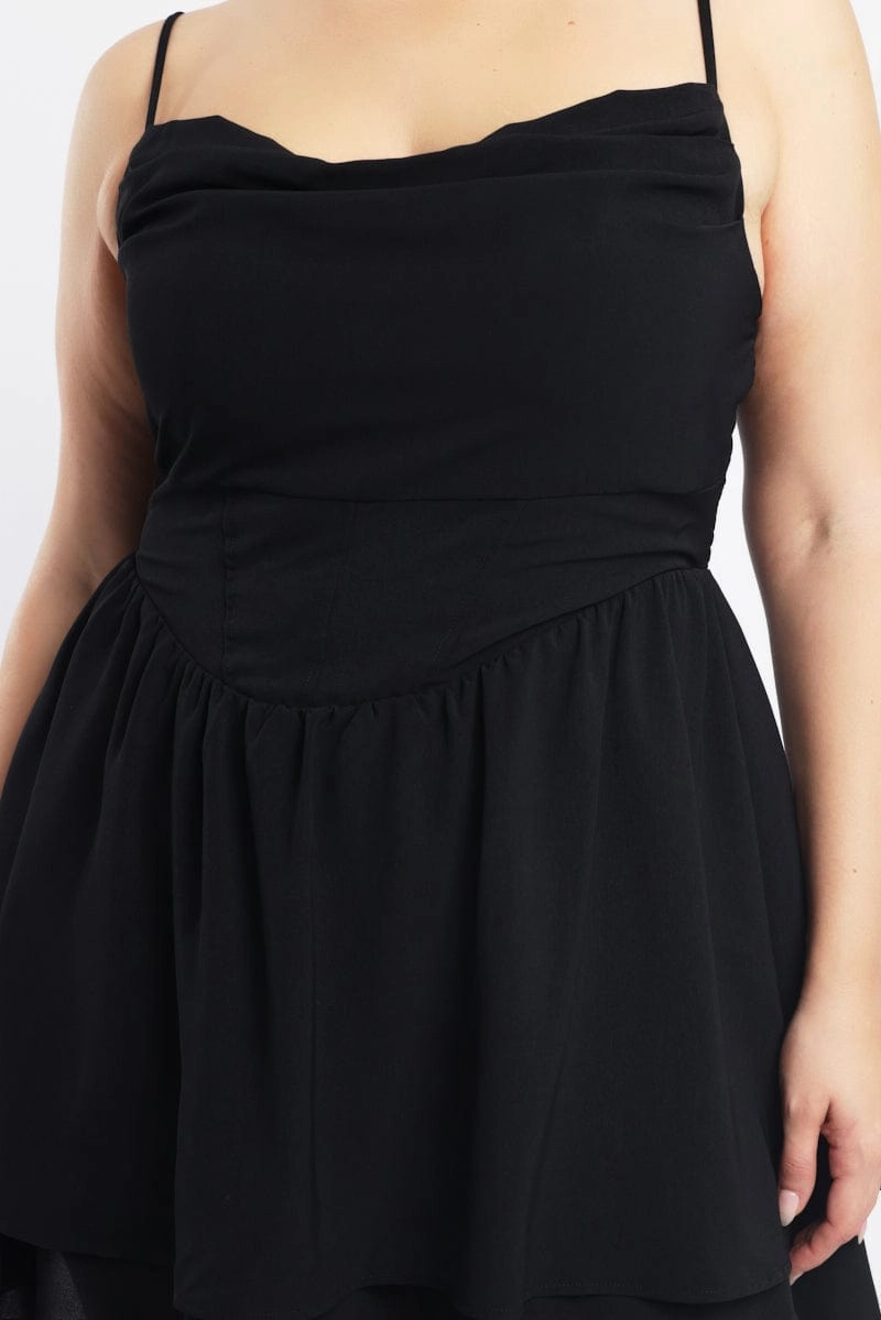 Black Shoestring Strap Cowl Neck Minidress understated look Basic Warm