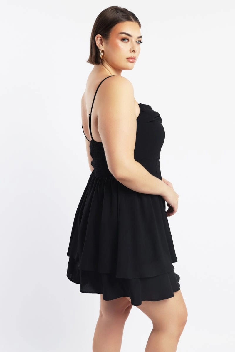 Flattering Look Wear loose silhouette Black Shoestring Strap Cowl Neck Minidress