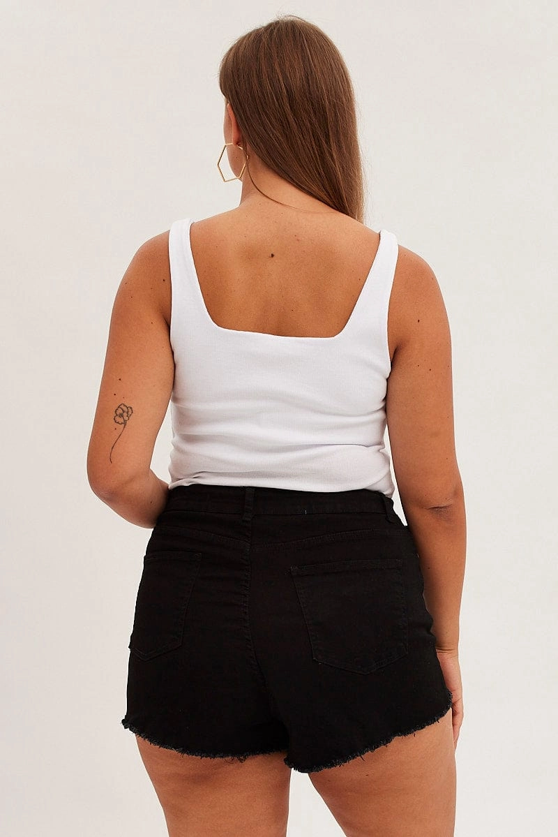 Silk Touch Black Skinny Denim Shorts Mid Rise