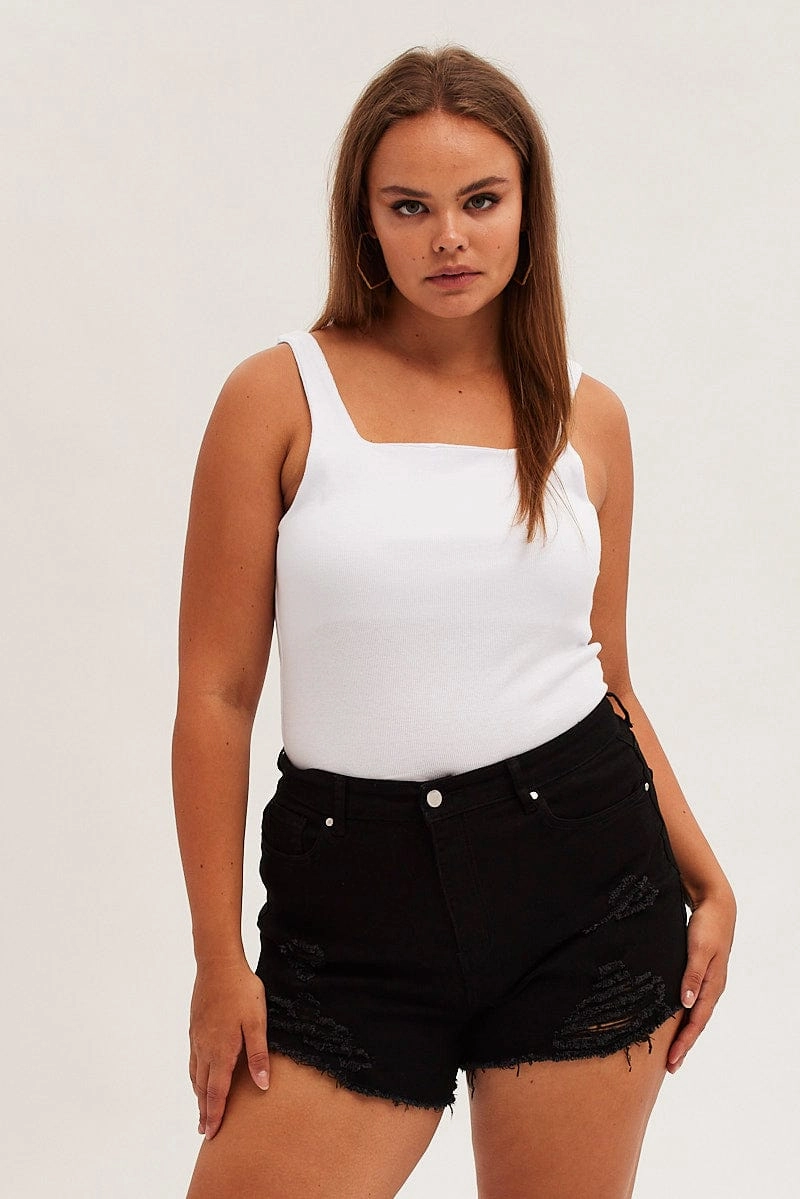Black Skinny Denim Shorts Mid Rise Go Soft GussetDesign