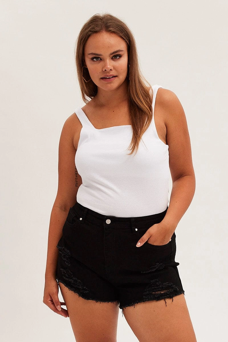 Double Layered Hem Wedding Gift Black Skinny Denim Shorts Mid Rise