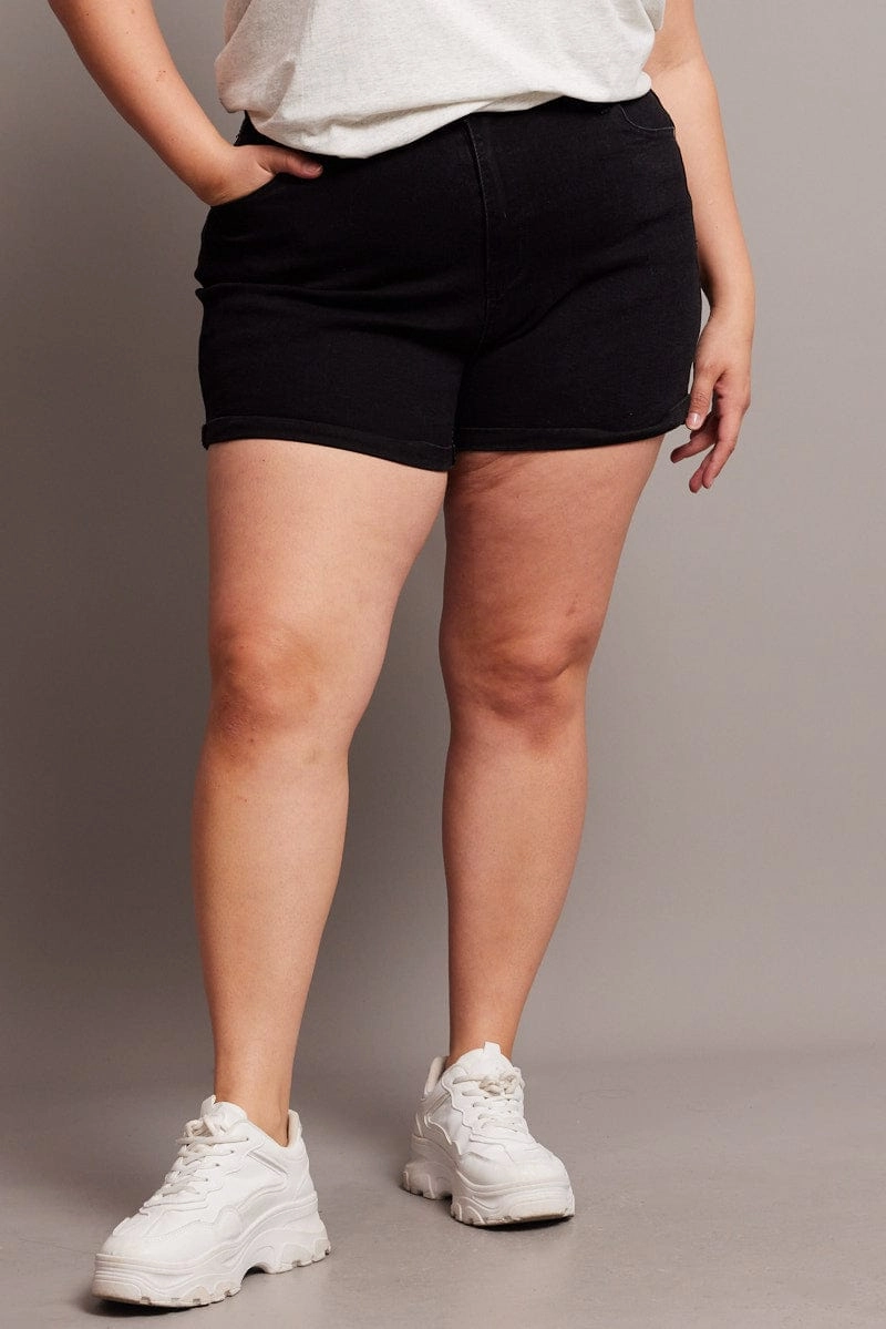 Temperature Regulating Material Black Skinny Shorts High Rise
