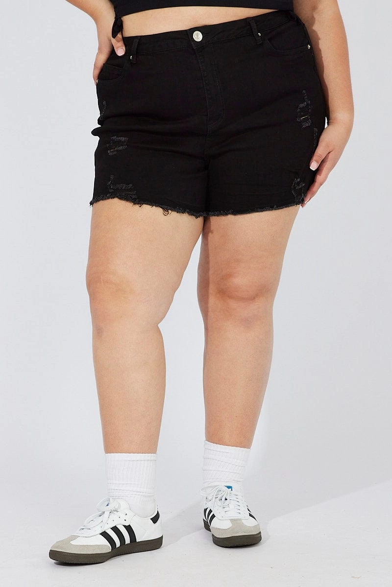 Black Skinny Shorts High Rise Camouflage Pattern Outdoor Ready Fit