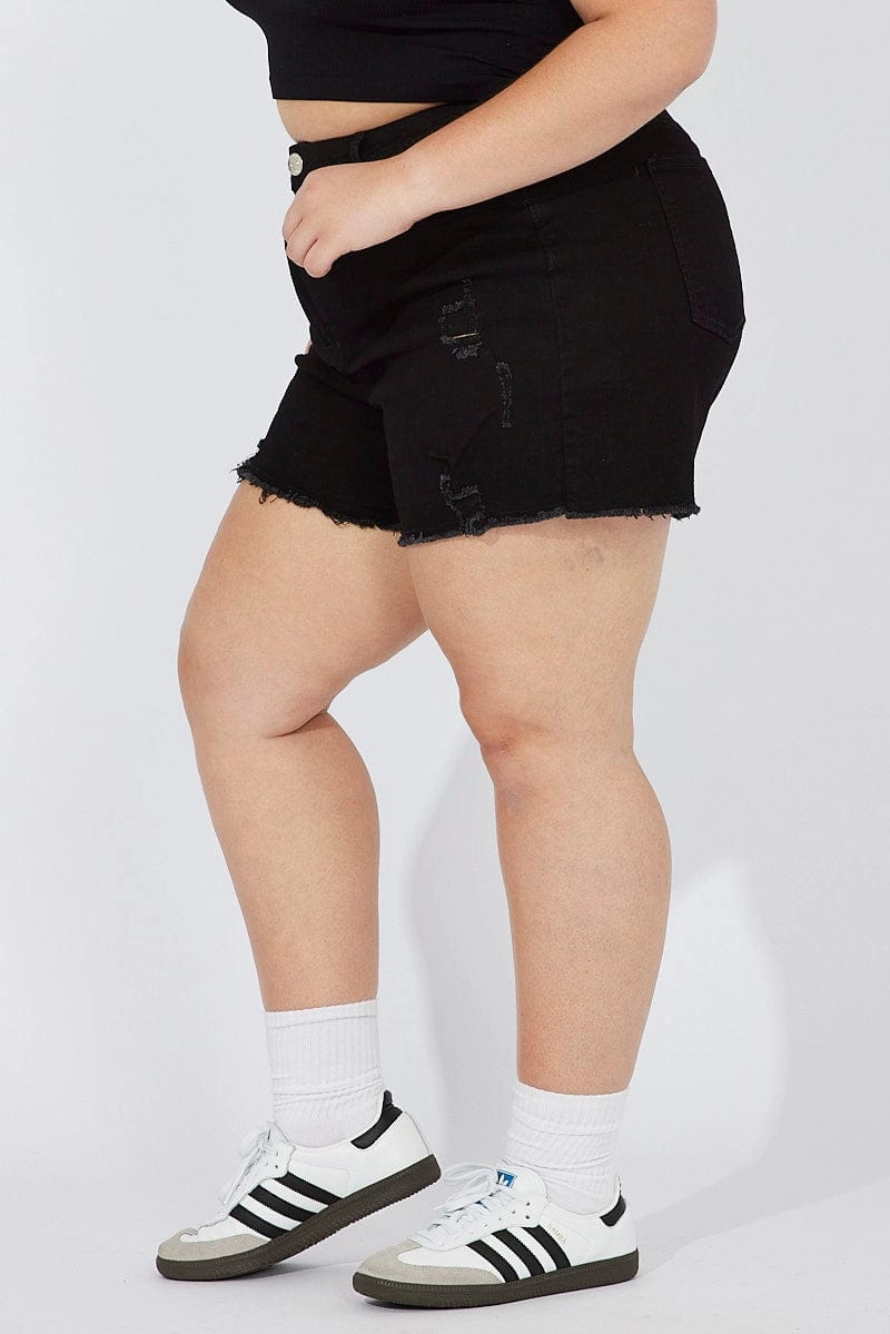 Reflective Safety Details teen clothing Black Skinny Shorts High Rise