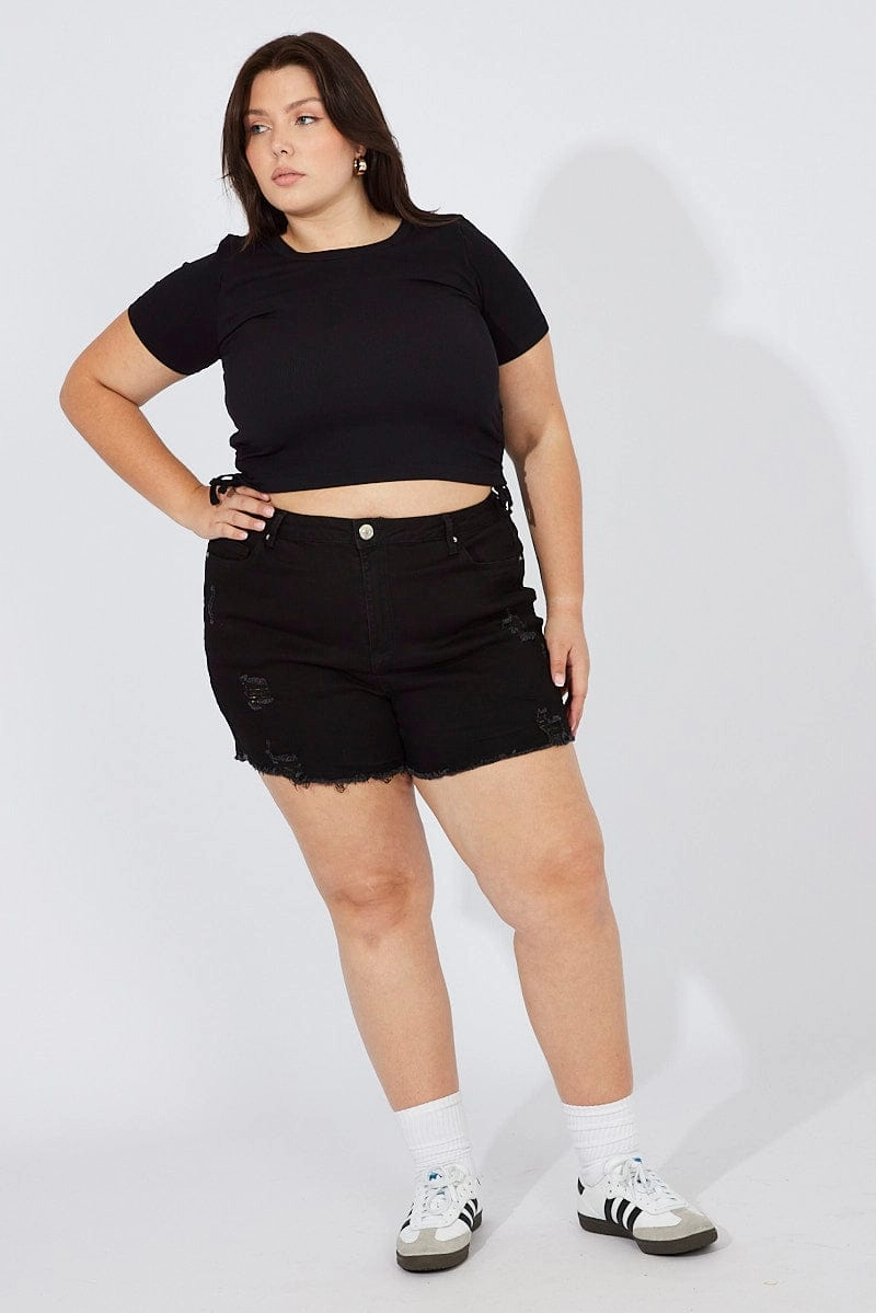 Compression Support Layer Black Skinny Shorts High Rise