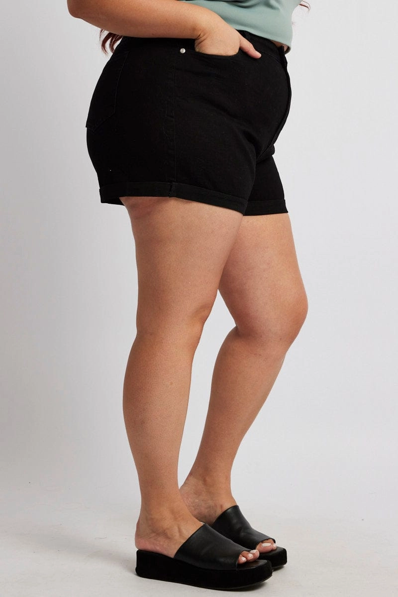 Relaxed Waist Black Skinny Shorts High Rise Stretch