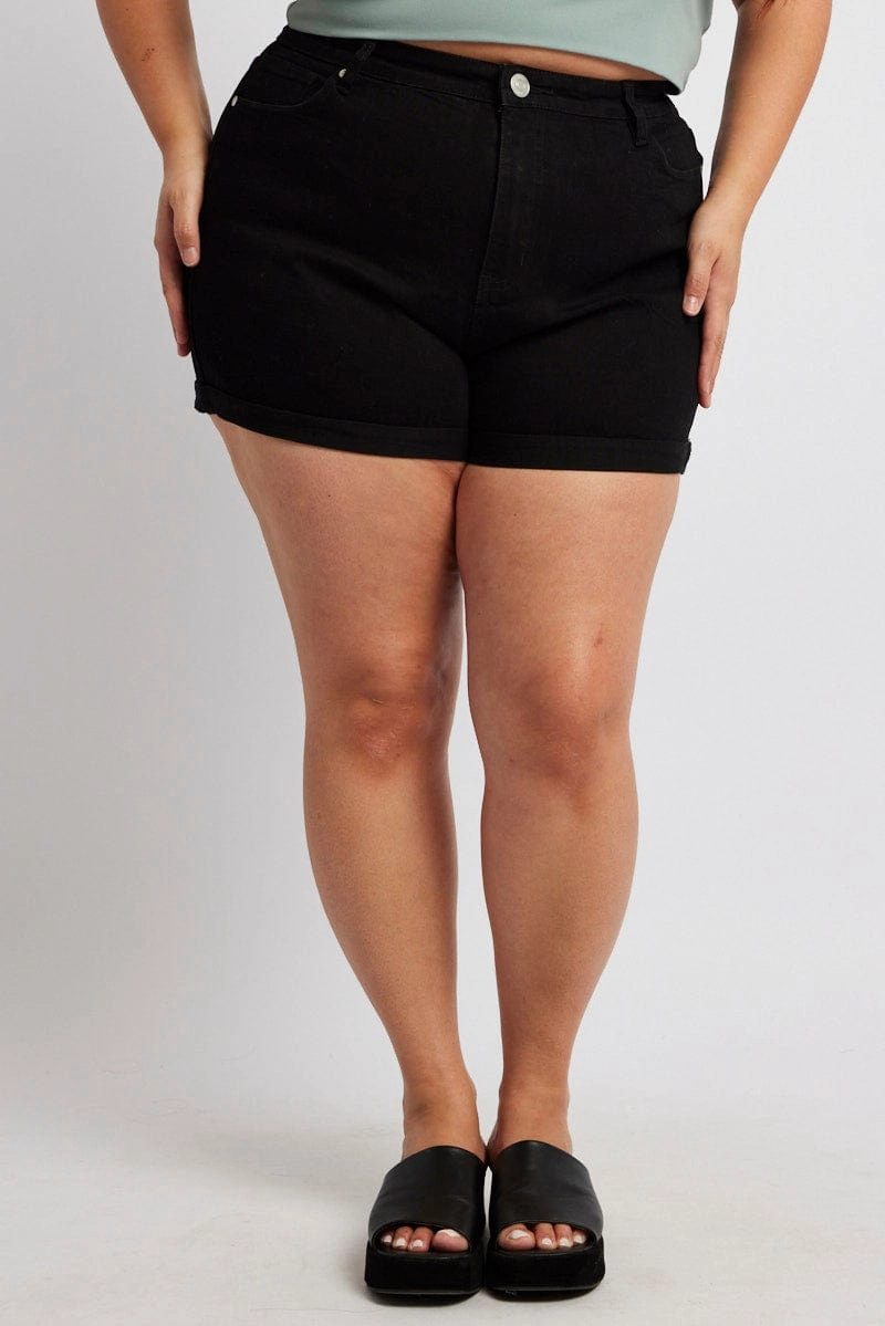 Formal Wear Breezy Waist Black Skinny Shorts High Rise Stretch