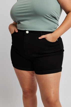 Roll Resistant Waist Flexible Support Black Skinny Shorts High Rise Stretch