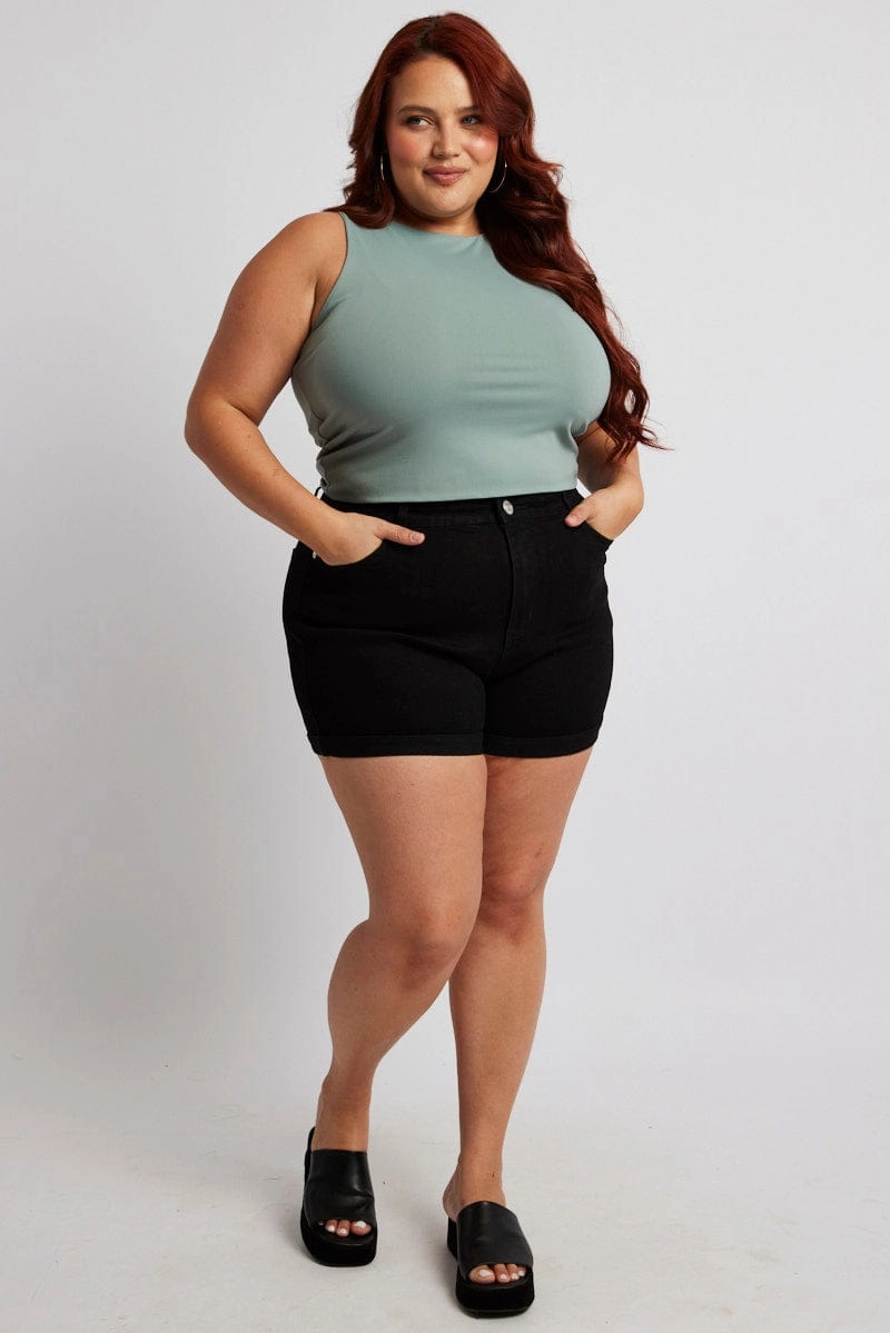 Black Skinny Shorts High Rise Stretch Back pockets