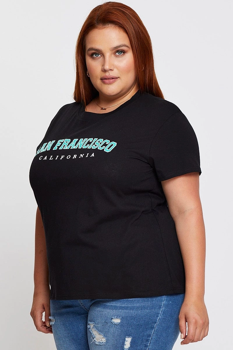 Black Sleeve T-shirt San Francisco Embroidered Short Autumn coziness Relaxed Waist