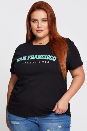 Black Sleeve T-shirt San Francisco Embroidered Short Eco-friendly