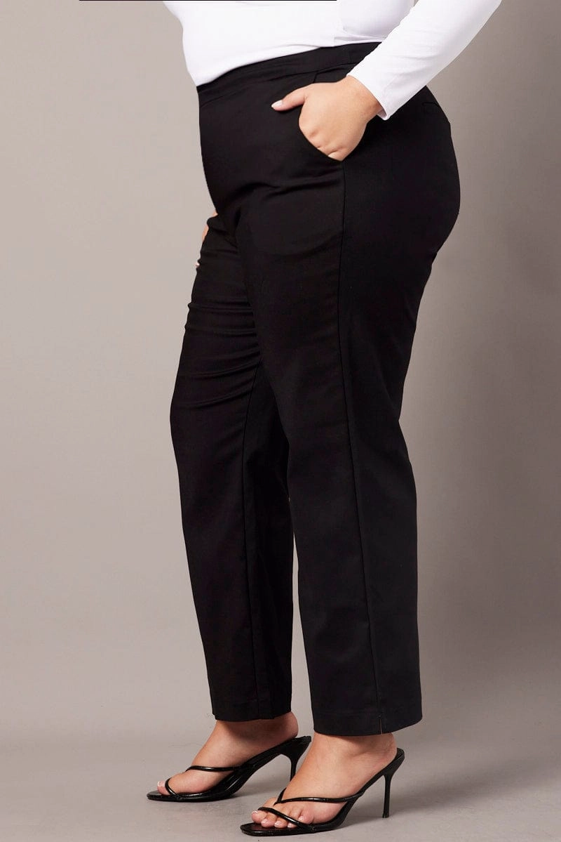 Flexible Knees Universal Fit System Black Slim Pants High Rise