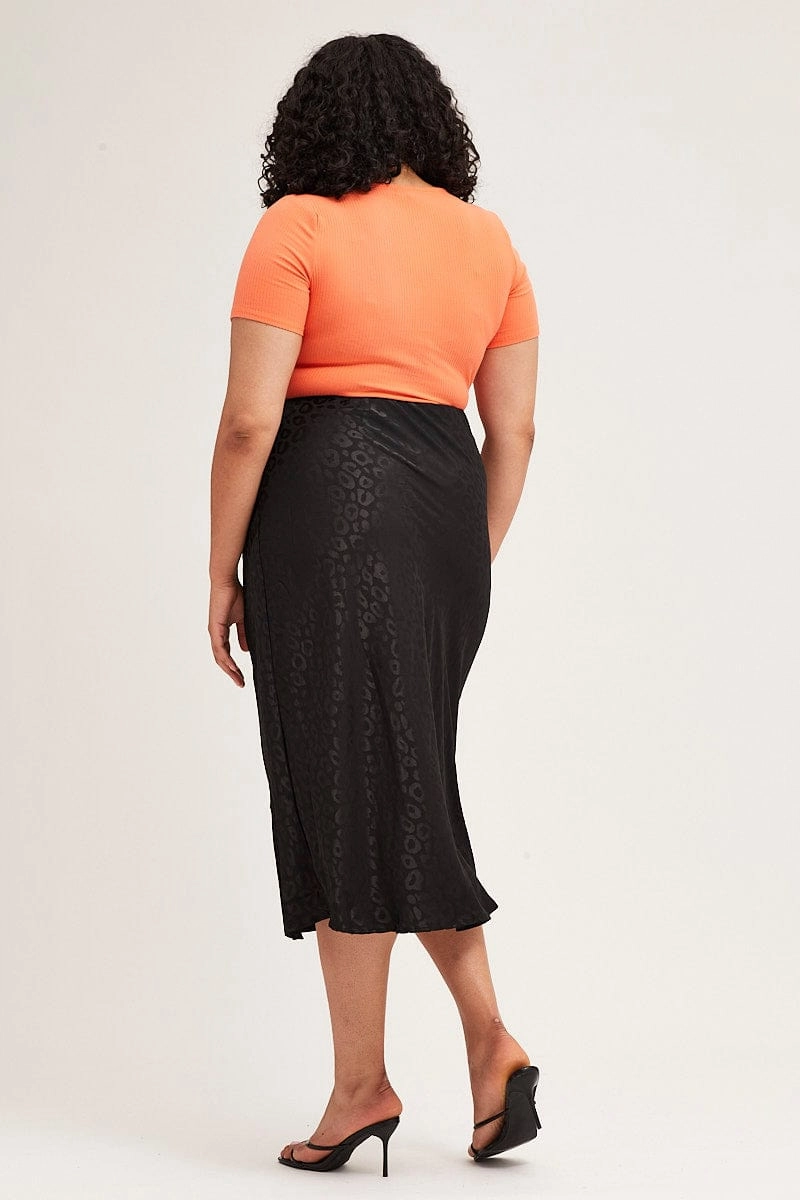 Black Slip Skirt Midi Elastic Waist Jacquard Satin Fashion Fusion Sleek Vibe