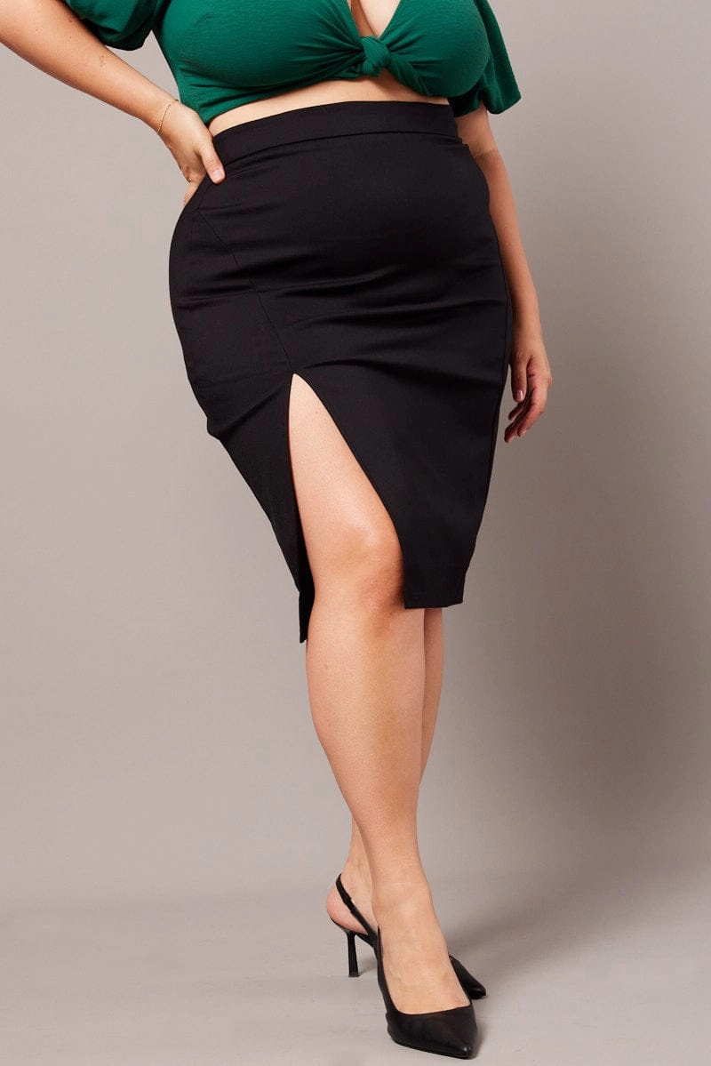 Black Split Pencil Skirt Crafted Detail Wearable Art