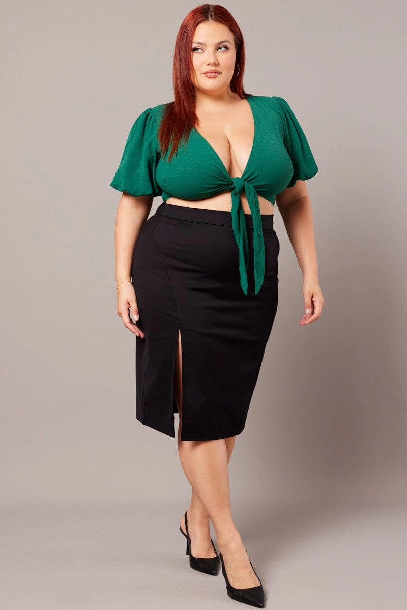 Black Split Pencil Skirt Curvy Fit