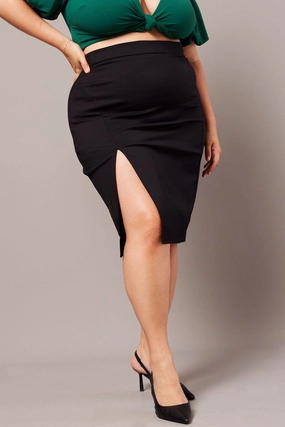 Black Split Pencil Skirt Crafted Detail Wearable Art