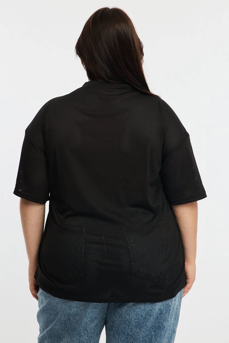 Summer Style Casual Look Black Sport Tee Short Sleeve V-neck