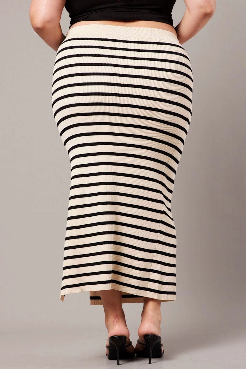 Urban Fit Day To Night Black Stripe Rib Knit One Split Skirt