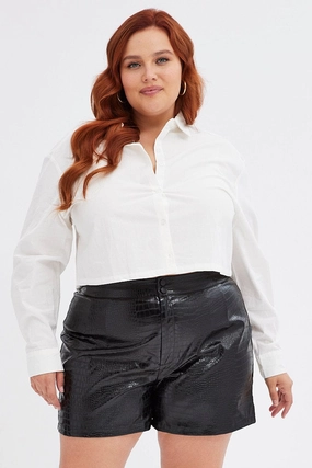 Black Tailored Shorts Croc Print Faux Leather Look back-to-school