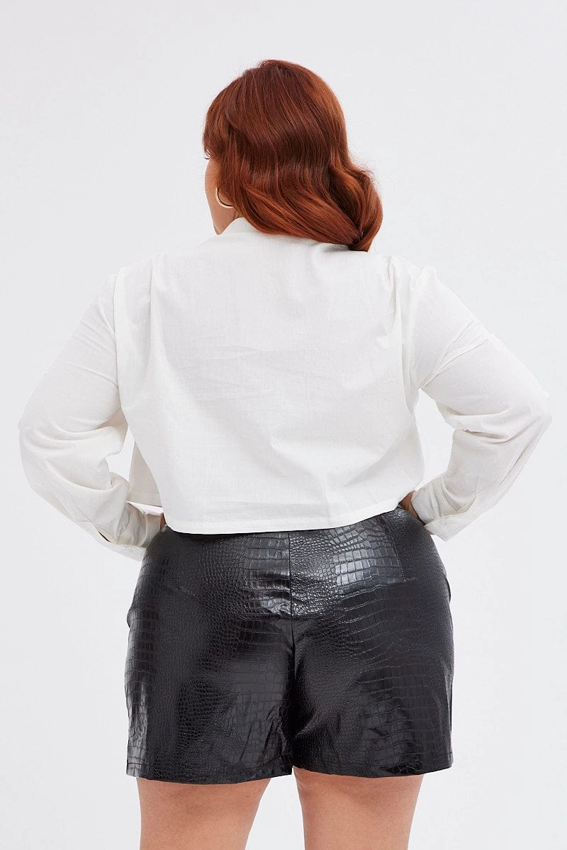 Black Tailored Shorts Croc Print Faux Leather Look water sports gear Minimal Comfort