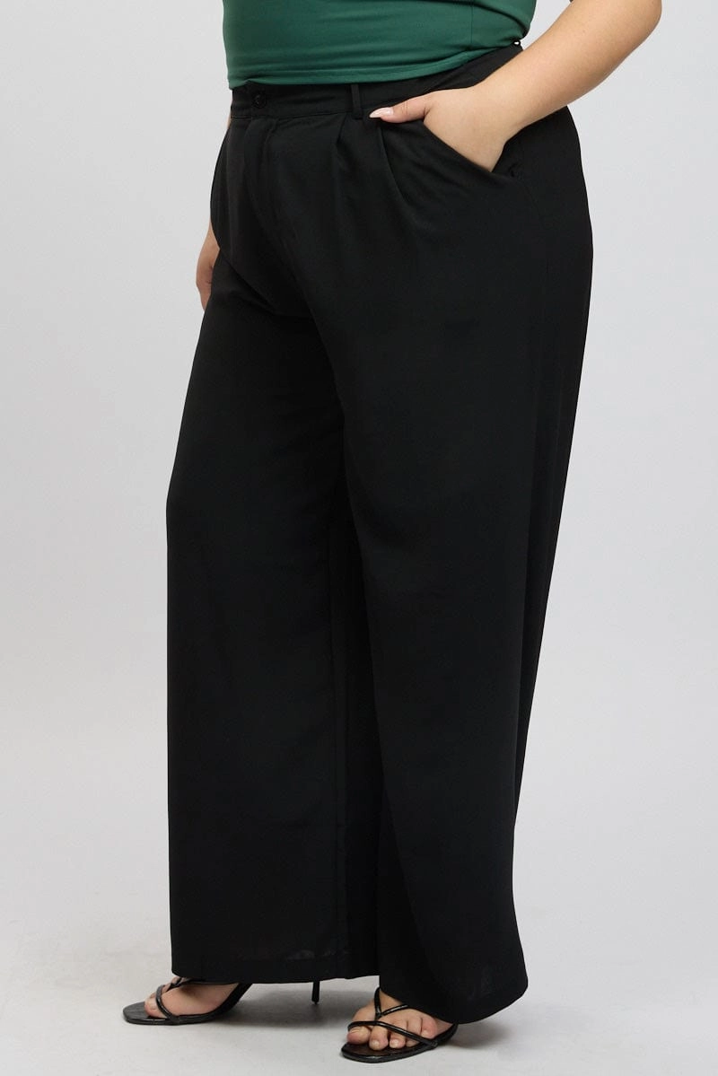 Black Tailored Wide Leg Pants Commuter Ready Non Iron Technology