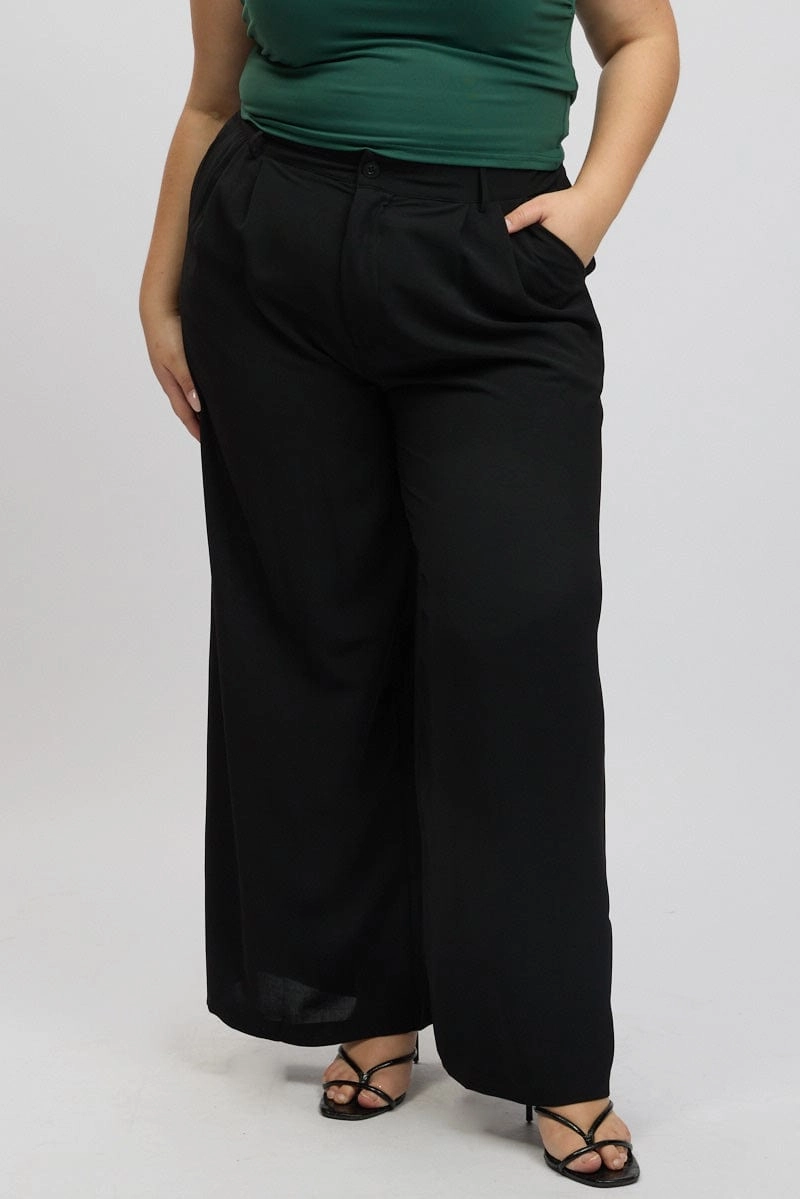 Black Tailored Wide Leg Pants windproof