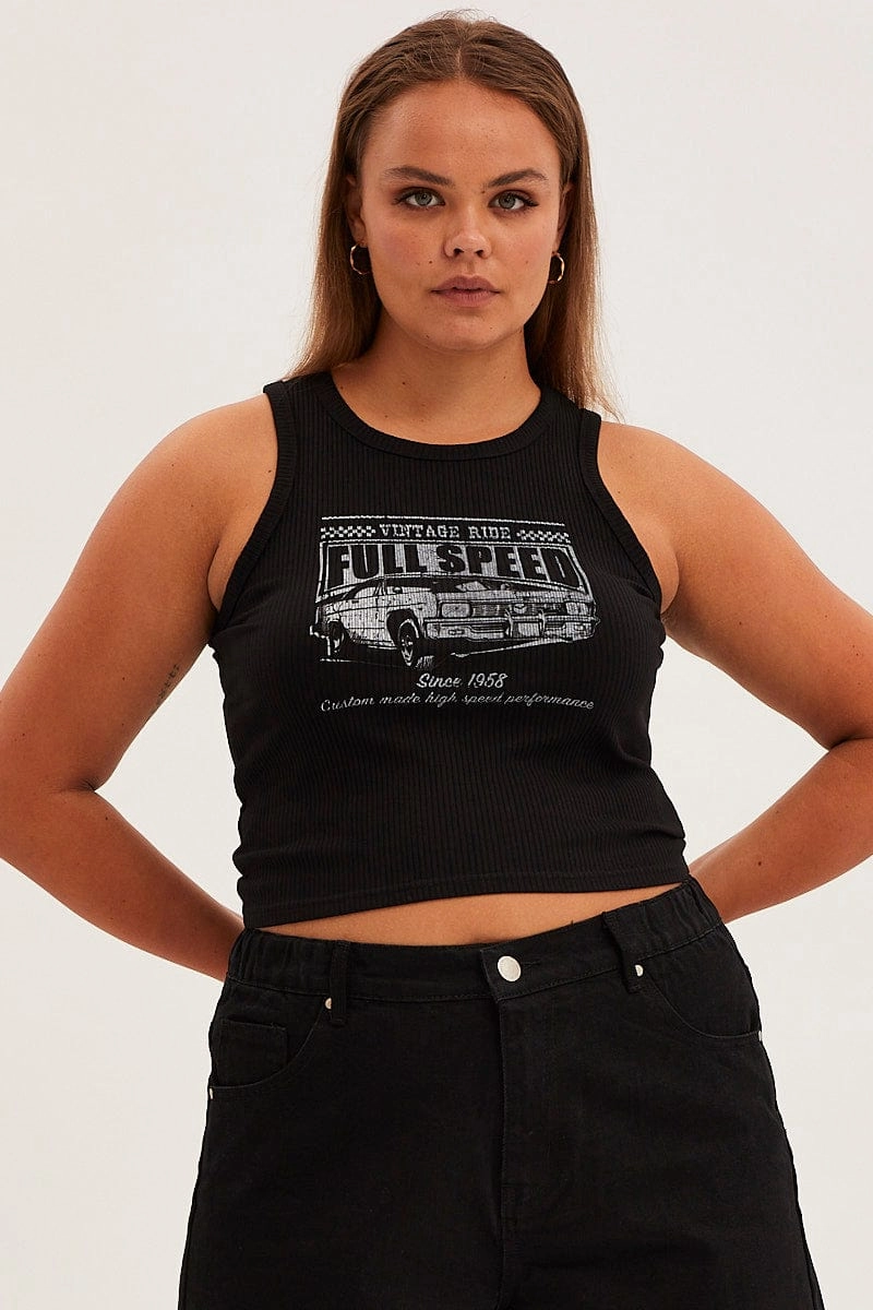 Everyday Layering Black Tank Top Sleeveless Full Speed Rib Jersey