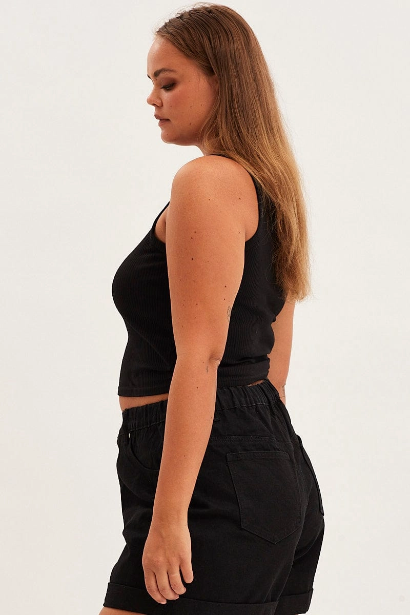 Summer Fashion Black Tank Top Sleeveless Full Speed Rib Jersey