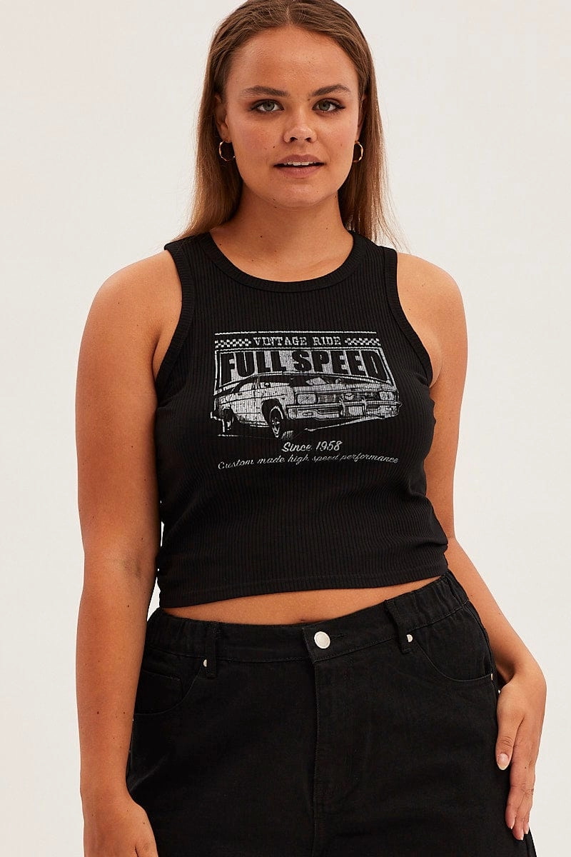shopping Minimalist Design Black Tank Top Sleeveless Full Speed Rib Jersey