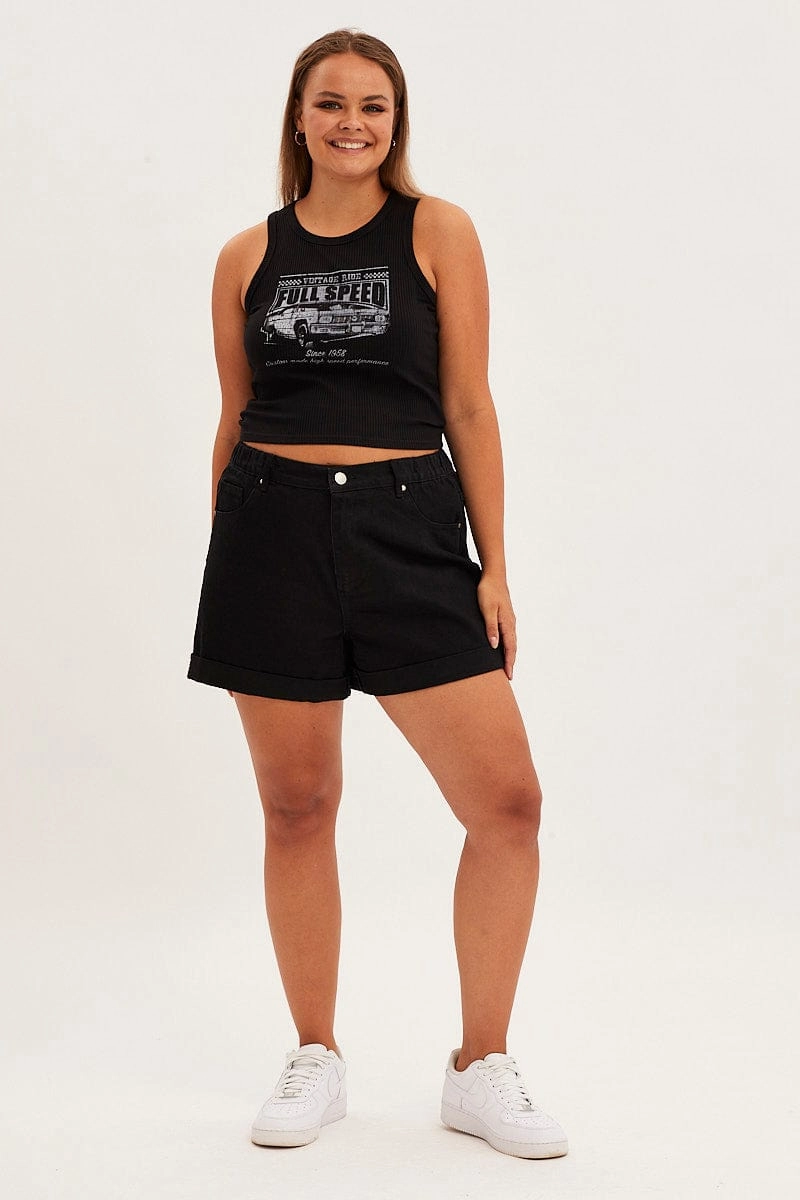 Black Tank Top Sleeveless Full Speed Rib Jersey Elegant harmonious