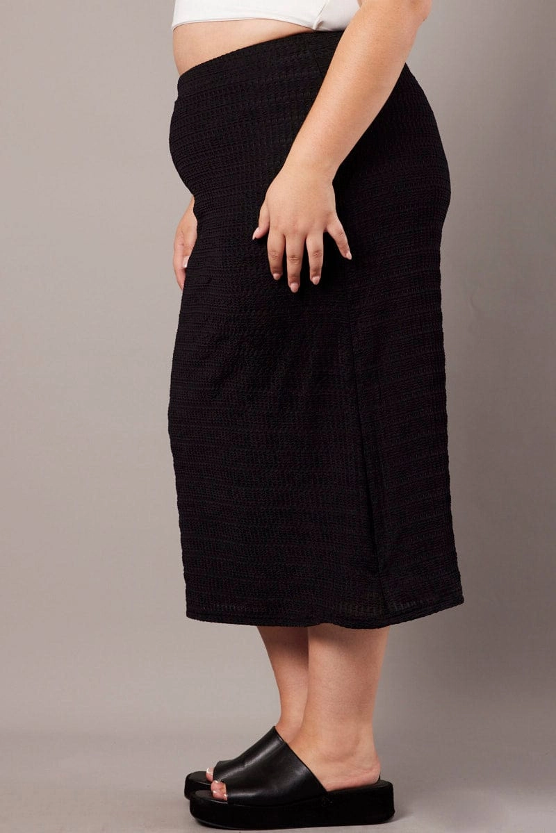 Odor control Black Textured Fitted Skirt