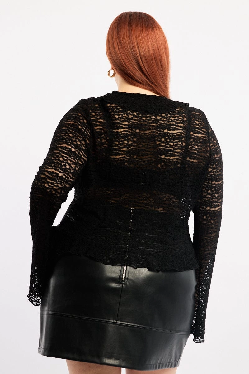 Day To Night Cozy Fit Black Textured Lace Knit Tie Front Bolero Cardigan