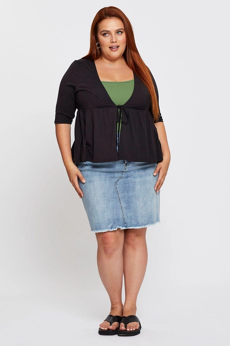 Non Restrictive Tailoring Effortless Travel Wear Black Tie Up Cardigan Short Sleeve Jersey