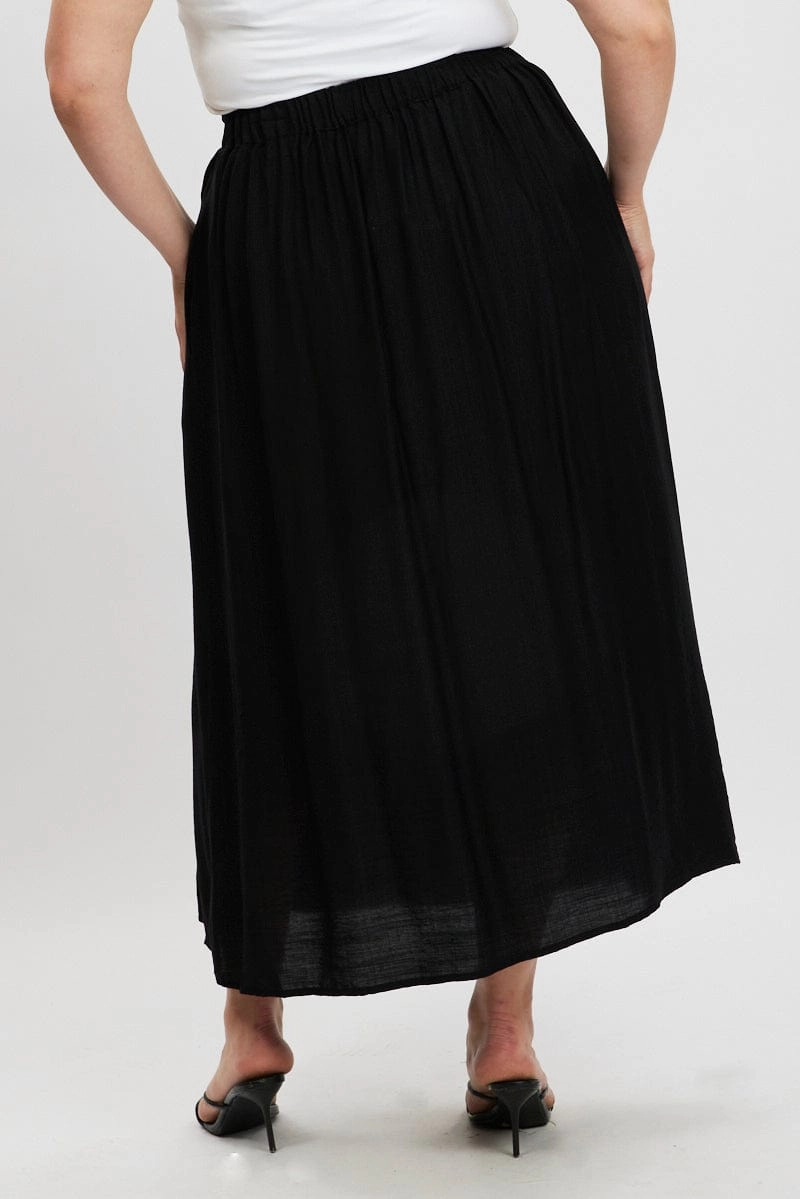 Artistic Influence Easy Movement Black Tie Waist Split Side Maxi Skirt