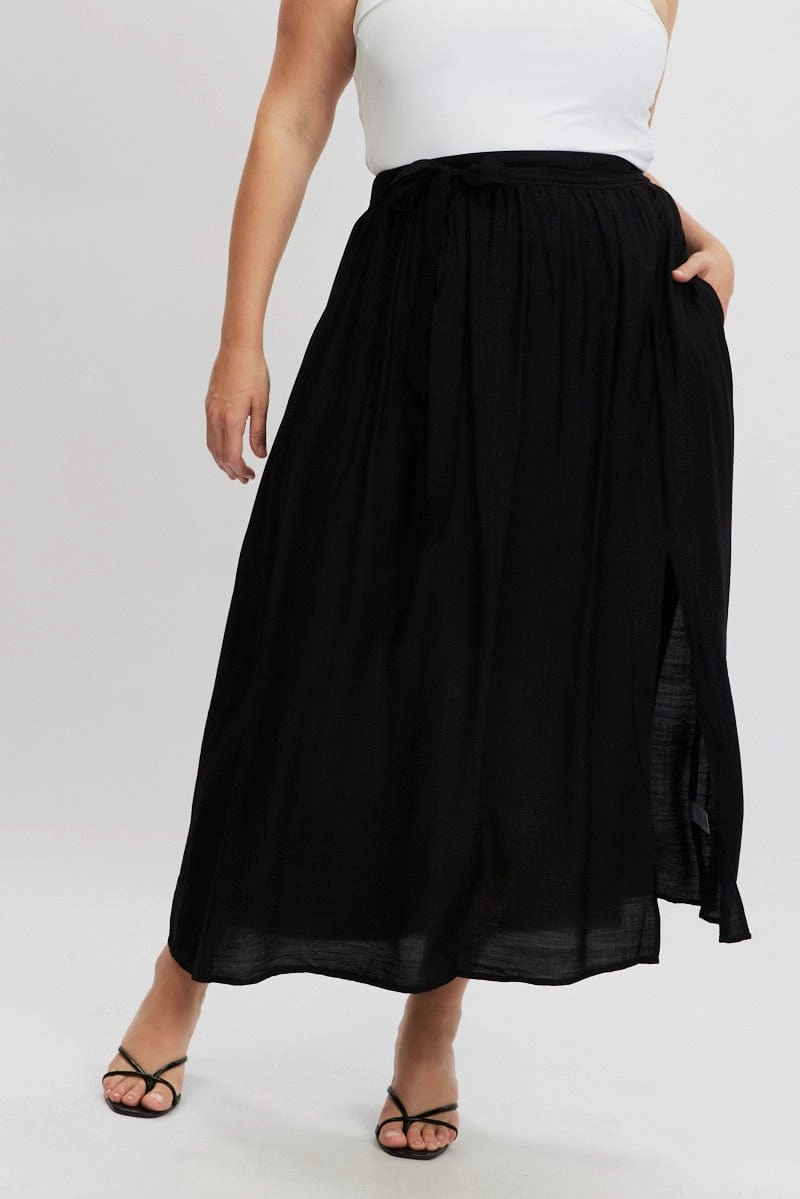 Black Tie Waist Split Side Maxi Skirt Affordable Fashion Wardrobe Hero