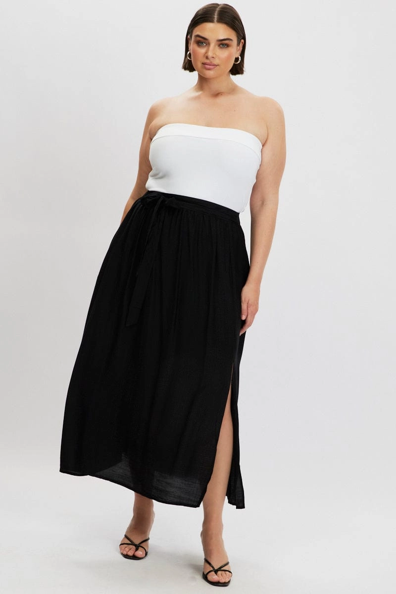 Black Tie Waist Split Side Maxi Skirt Slow Fashion