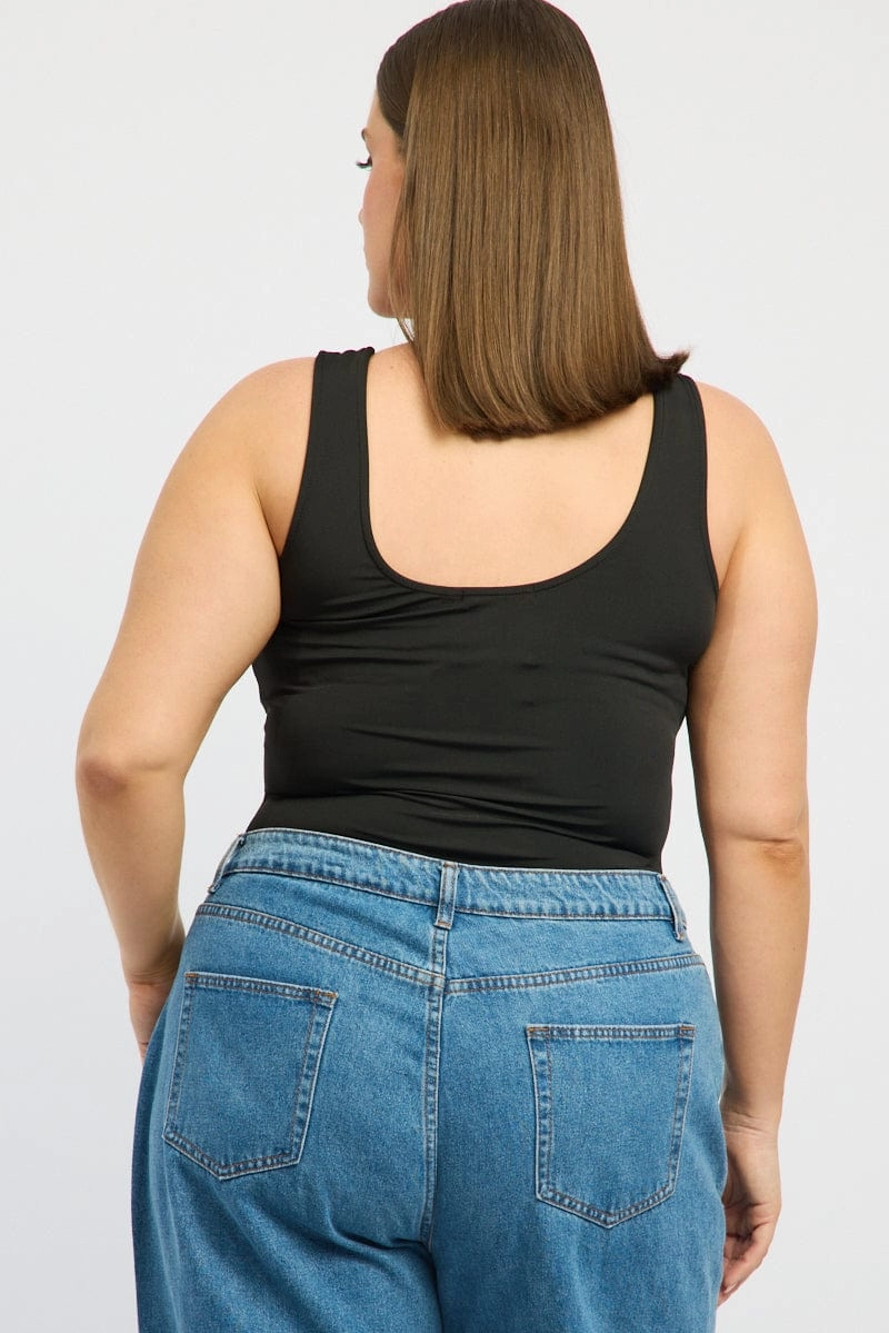 Black V-neck Sleeveless Bodysuit LowProfileTopstitching