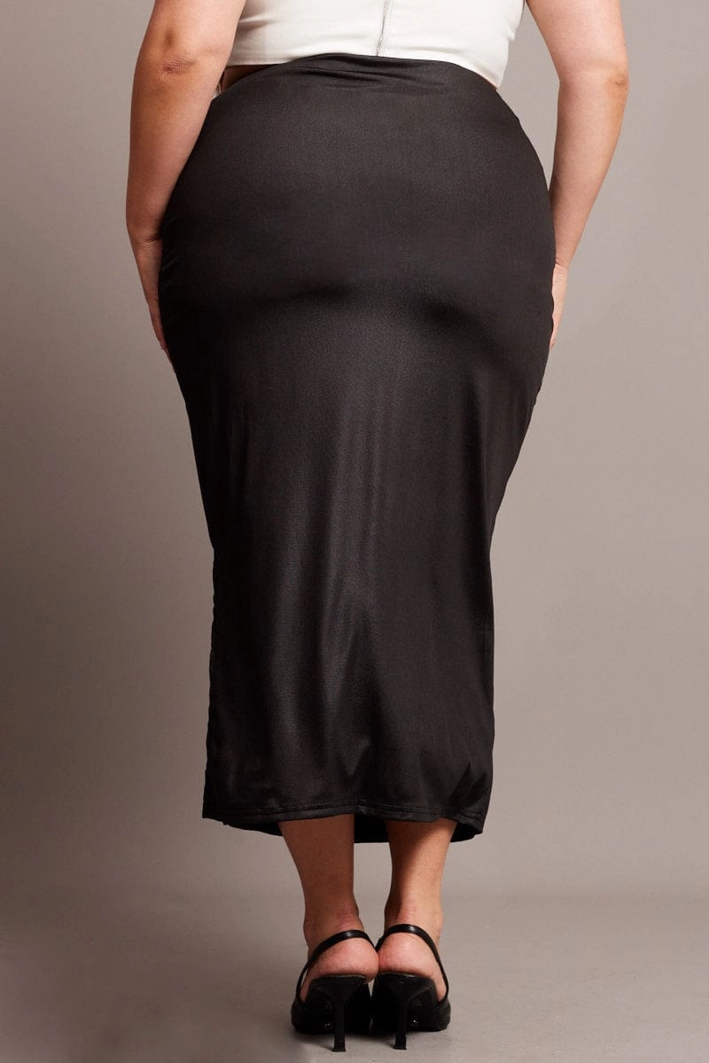 City Ready Black Wet Look Midi Skirt