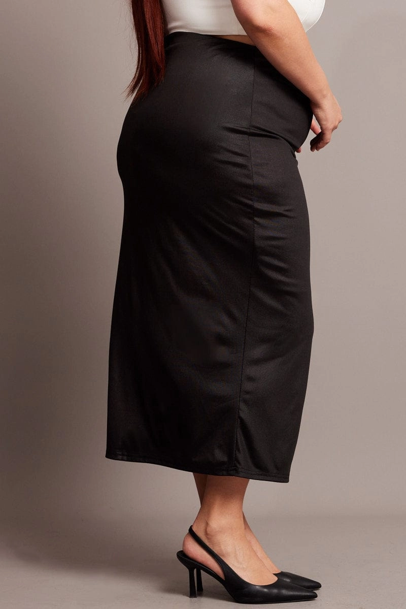 Lightwear Look Black Wet Look Midi Skirt