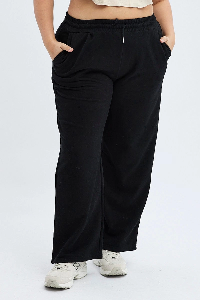 Black Wide Leg Jogger Pants Flat Lock Seams