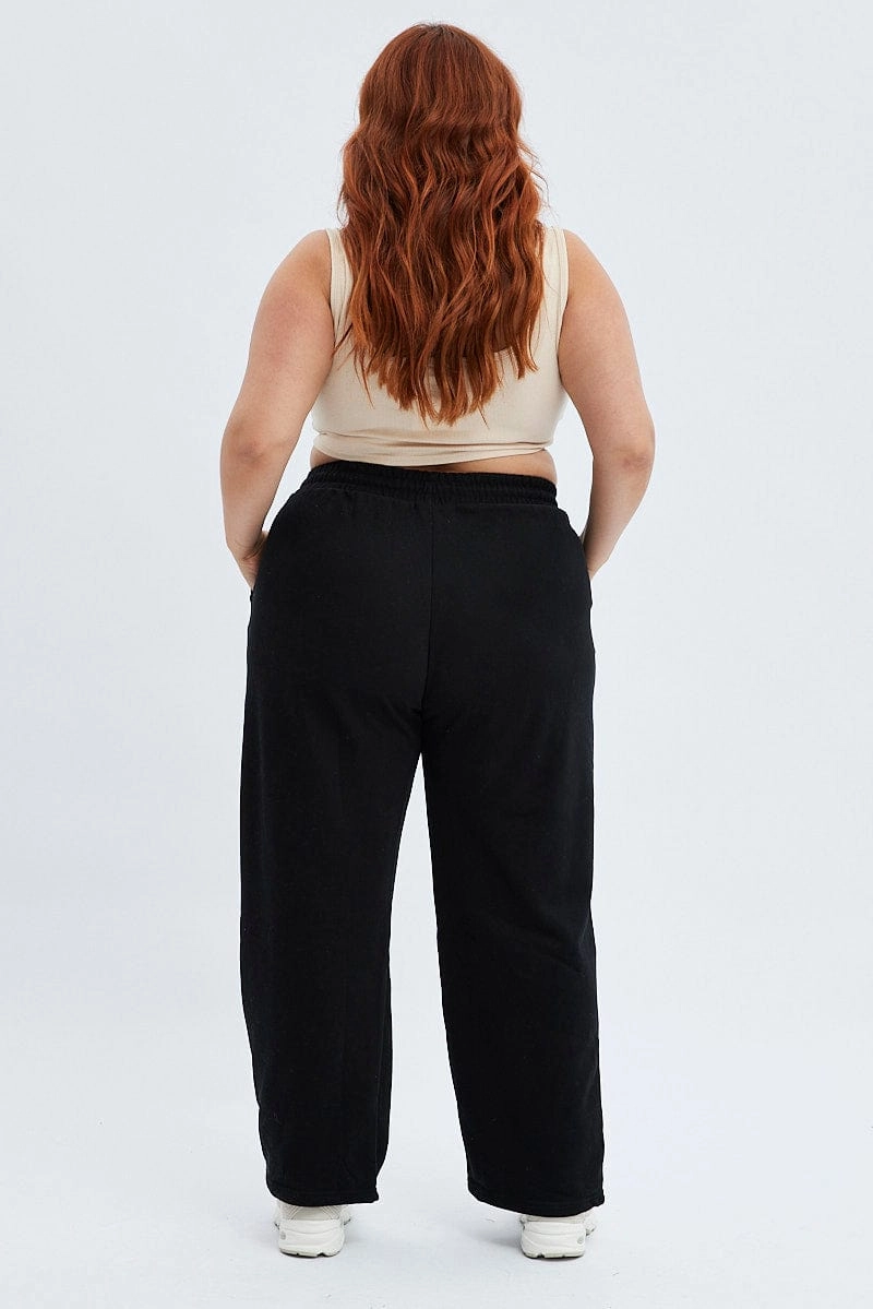 Black Wide Leg Jogger Pants Sporty Comfort Fit NonSlipGrip