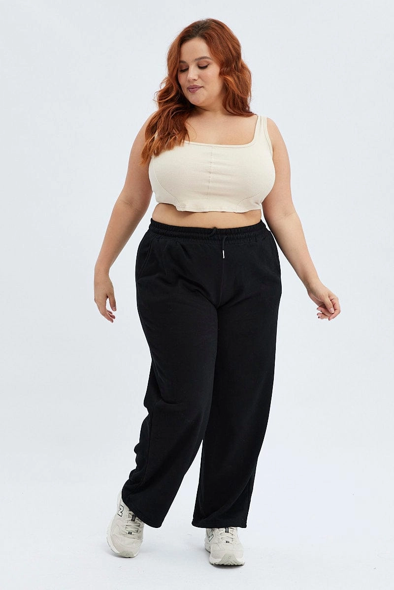 Black Wide Leg Jogger Pants Roomy Fit Chill Style
