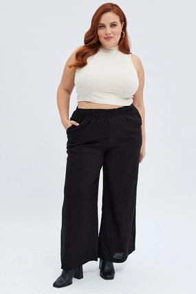 Adaptable Design Black Wide Leg Pants Elastic Waist