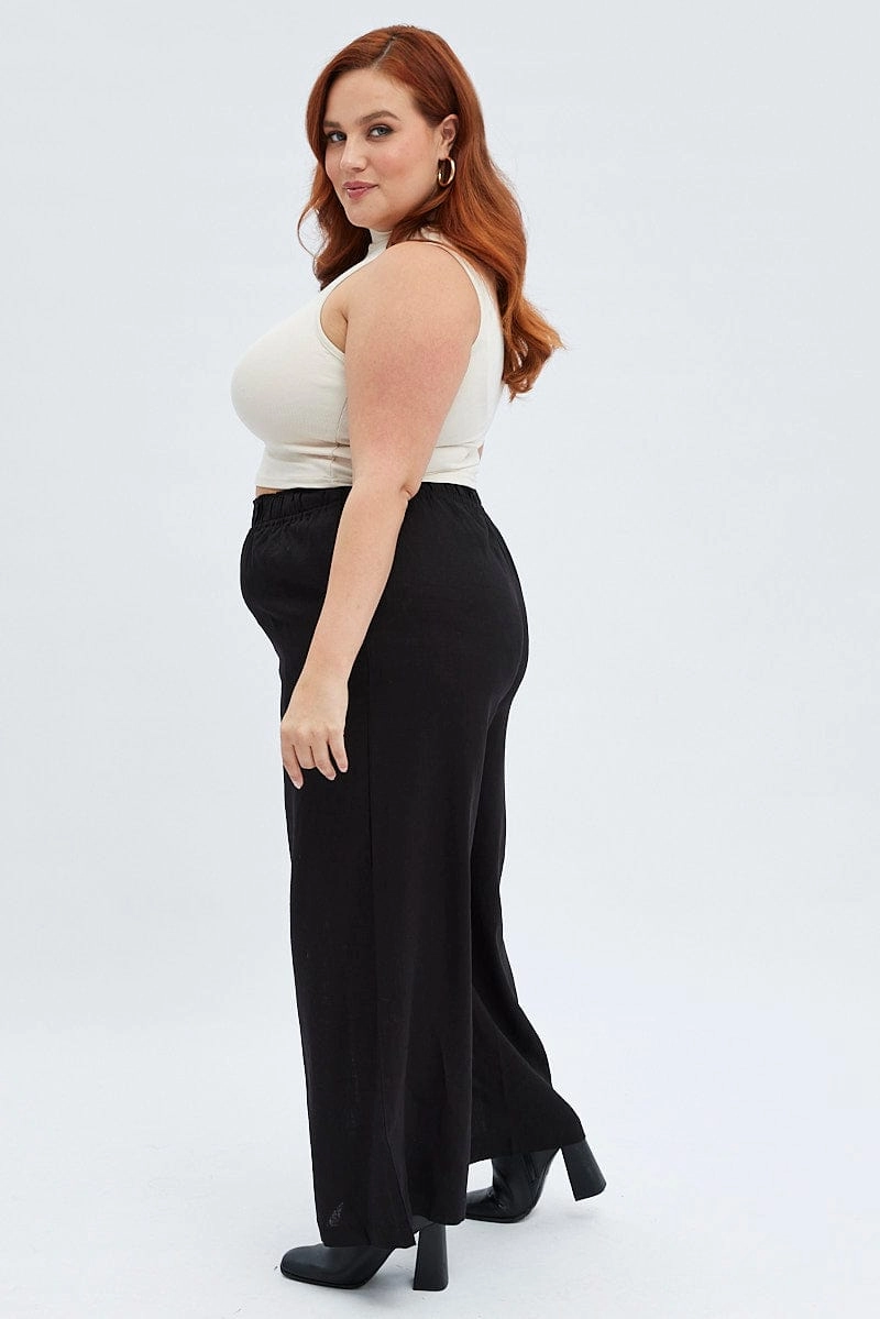 Black Wide Leg Pants Elastic Waist BreathableLining