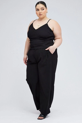 UVProtection Low Bulk Black Wide Leg Pants High Rise