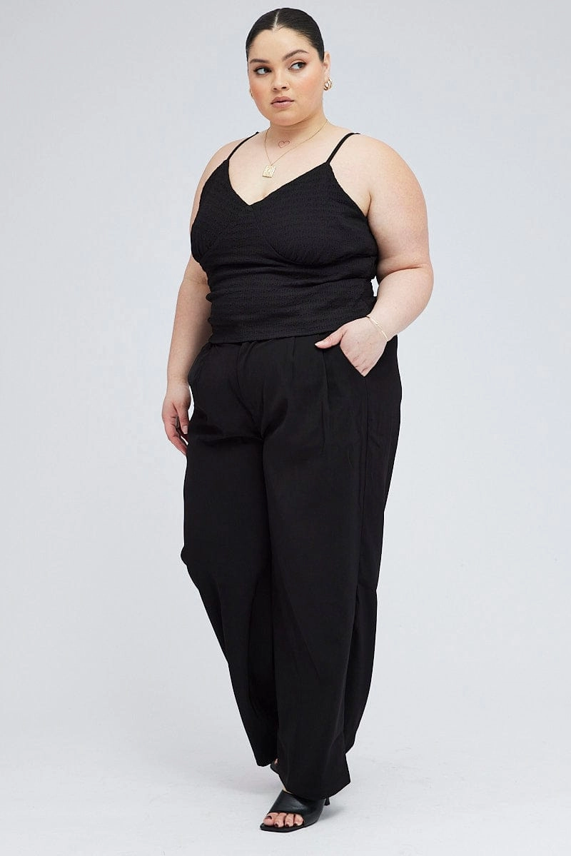 UVProtection Low Bulk Black Wide Leg Pants High Rise