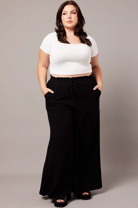 Black Wide Leg Pants High Rise Comfy Texture Boho chic