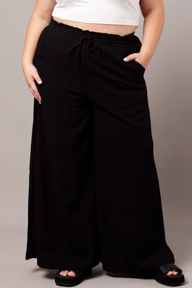 Black Wide Leg Pants High Rise Non Binding Cuffs Cozy and Relaxed