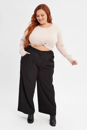Rubberized grip Classic Comfort Black Wide Leg Pants High Rise