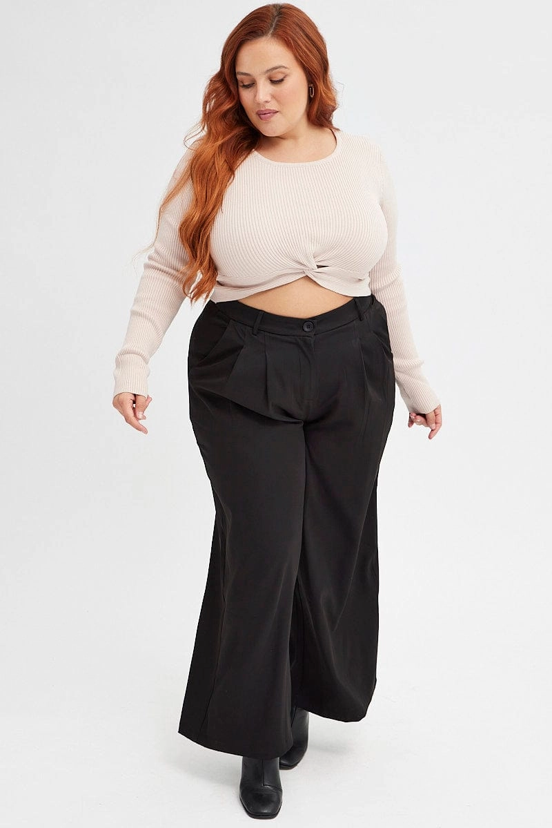 Black Wide Leg Pants High Rise Flex Fit Design